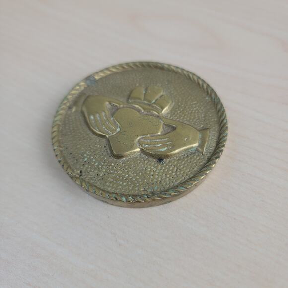 Brass Irish Claddagh | Authentic Vintage Decor | Friendship Gift - Picture 2 of 9